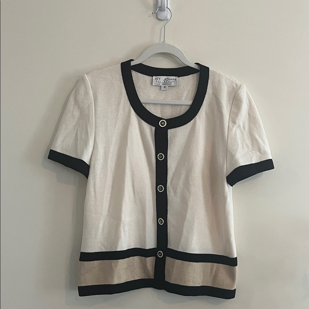 Vintage St. John Santana Knit Color Block Sweater Too Button Down Old Money 10‎